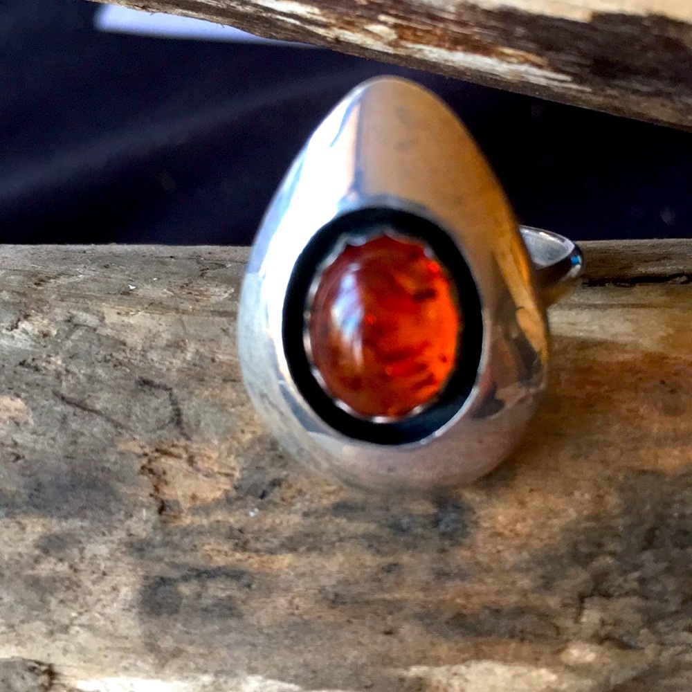Navajo Amber Native American Vintage Shadowbox Teddy Goodluck Ring - Picture 7 of 10